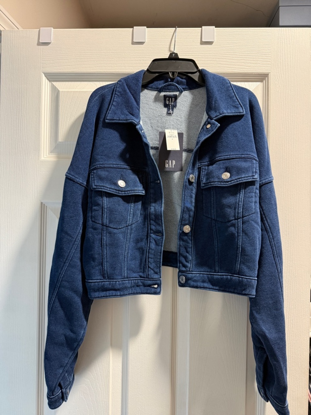 GAP Women's Navy Blue Cropped Terry Jacket